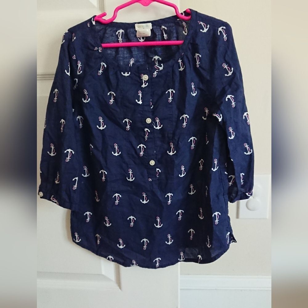 CREWCUTS navy Anchors Blouse Size 6-7Y